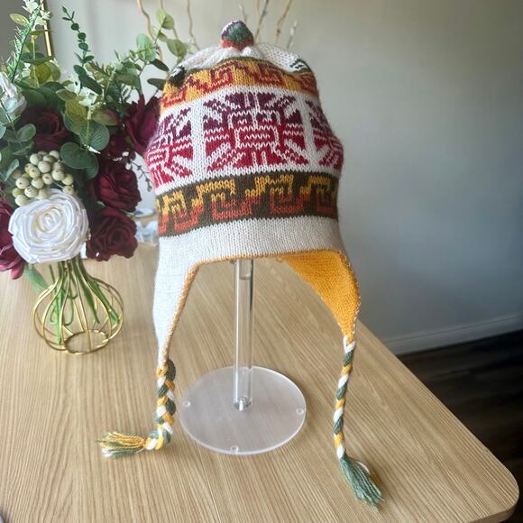 PERU Cusco Llama Reversible Wool Alpaca HANDMADE Beanie Tassel Inca Maya Aztec - Picture 3 of 15
